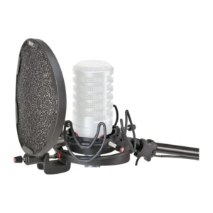 Rycote InVision Studio Kit with USM-VB: The InVision USM-VB mount with its pop filter, holding a microphone.