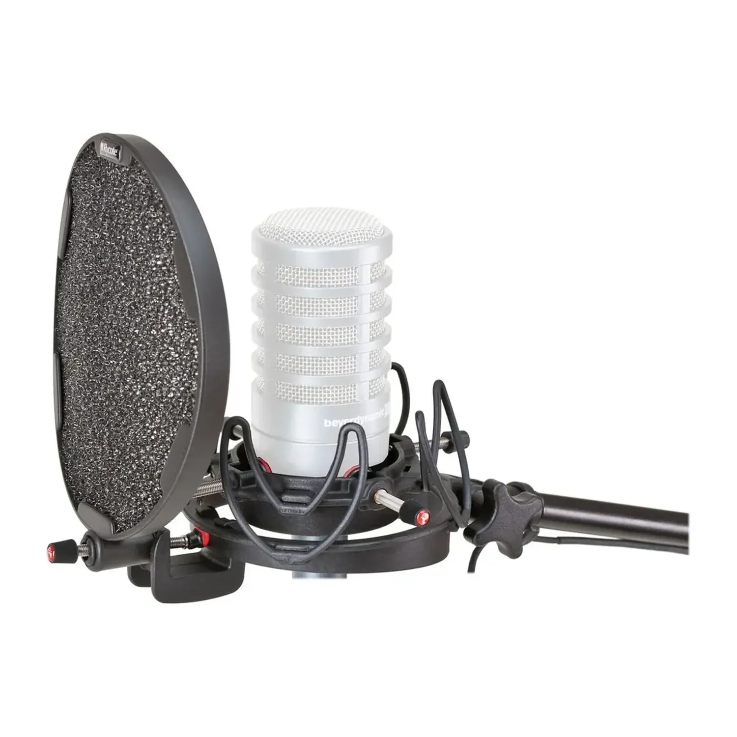 Rycote InVision Studio Kit with USM-VB: The InVision USM-VB mount with its pop filter, holding a microphone.