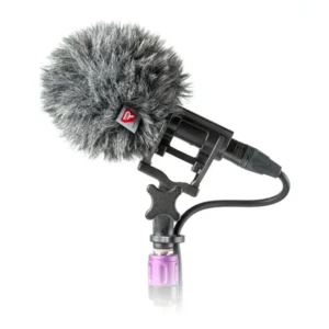 Rycote Baseball Windjammer for Rycote Baseball: The Windjammer fitted over a Baseball on a short microphone in a shock mount on a stand.