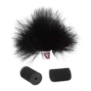 Rycote Ristretto Lavalier Windjammer, a black Ristretto lavalier Windjammer with its foam inserts.