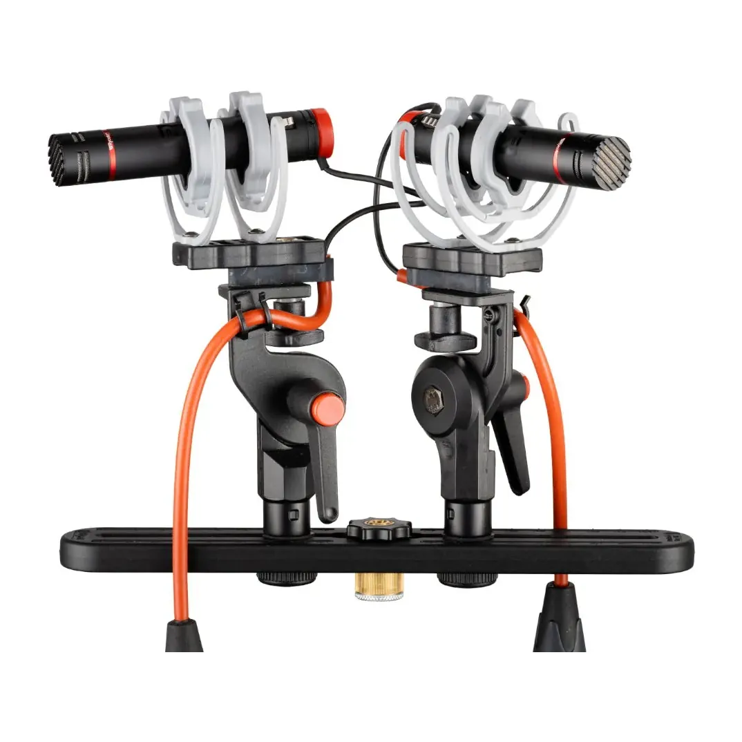 Rycote SC-08 Compact Supercardioid Condenser Microphone (Stereo Pair): The pair mounted on a stereo bar in shock mounts.