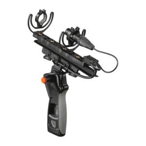 Rycote Modular Windshield WS 3 Kit: The WS 3 suspension with a mic on the pistol grip.