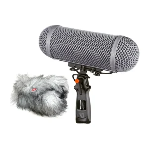 Rycote Modular Windshield WS 2 Kit: WS 2 basket on its pistol grip with the Windjammer beside it.