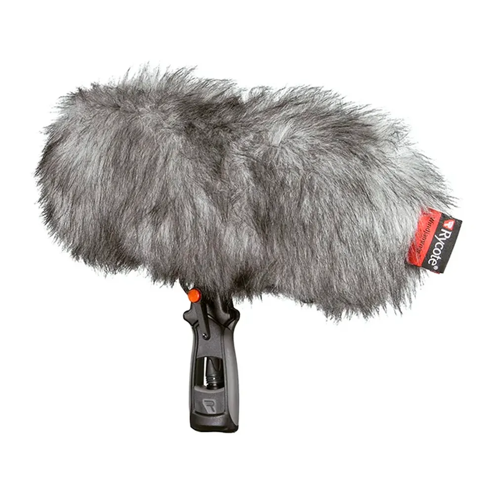 Rycote Modular Windshield WS 2 Kit: The Windjammer fitted over the basket on the pistol grip.