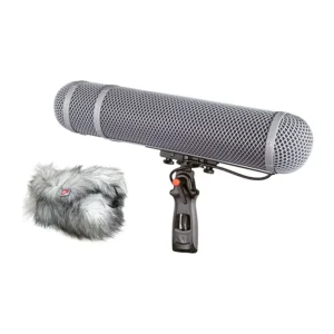 Rycote Modular Windshield WS 5 Kit: WS 5 basket on its pistol grip with the Windjammer beside it.