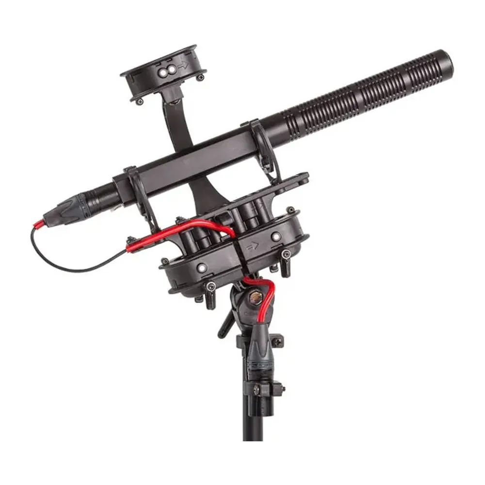 Rycote Cyclone Large Windshield Kit, the Cyclone suspension holding a shotgun mic with the basket removed.