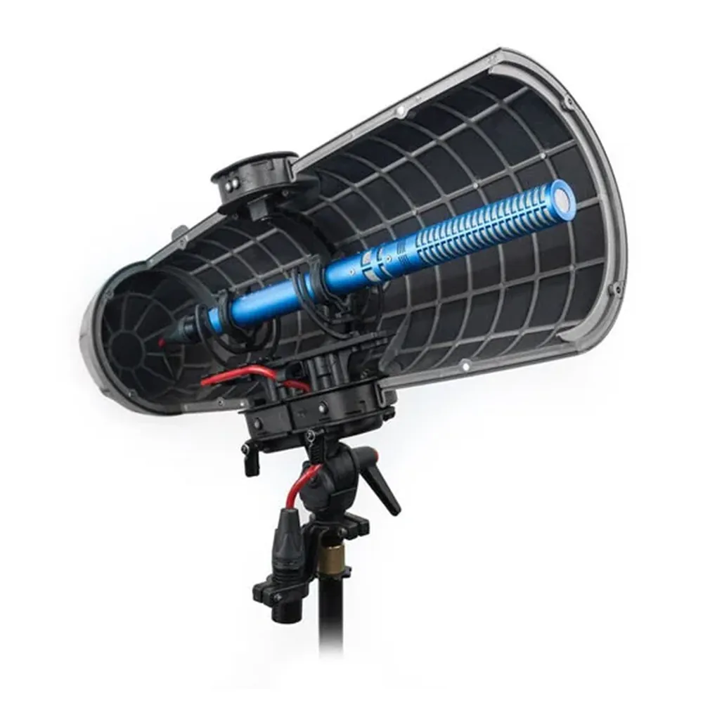 Rycote Cyclone Large Windshield Kit, the Cyclone with the basket half open around a mic.