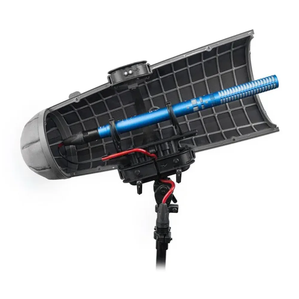 Rycote Cyclone Large Windshield Kit, the Cyclone basket opened to show the mic and suspension.