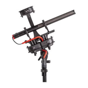 Rycote Cyclone Medium Windshield Kit with the cover removed, showing the suspension, cable, and top mount holding a shotgun microphone (not included).