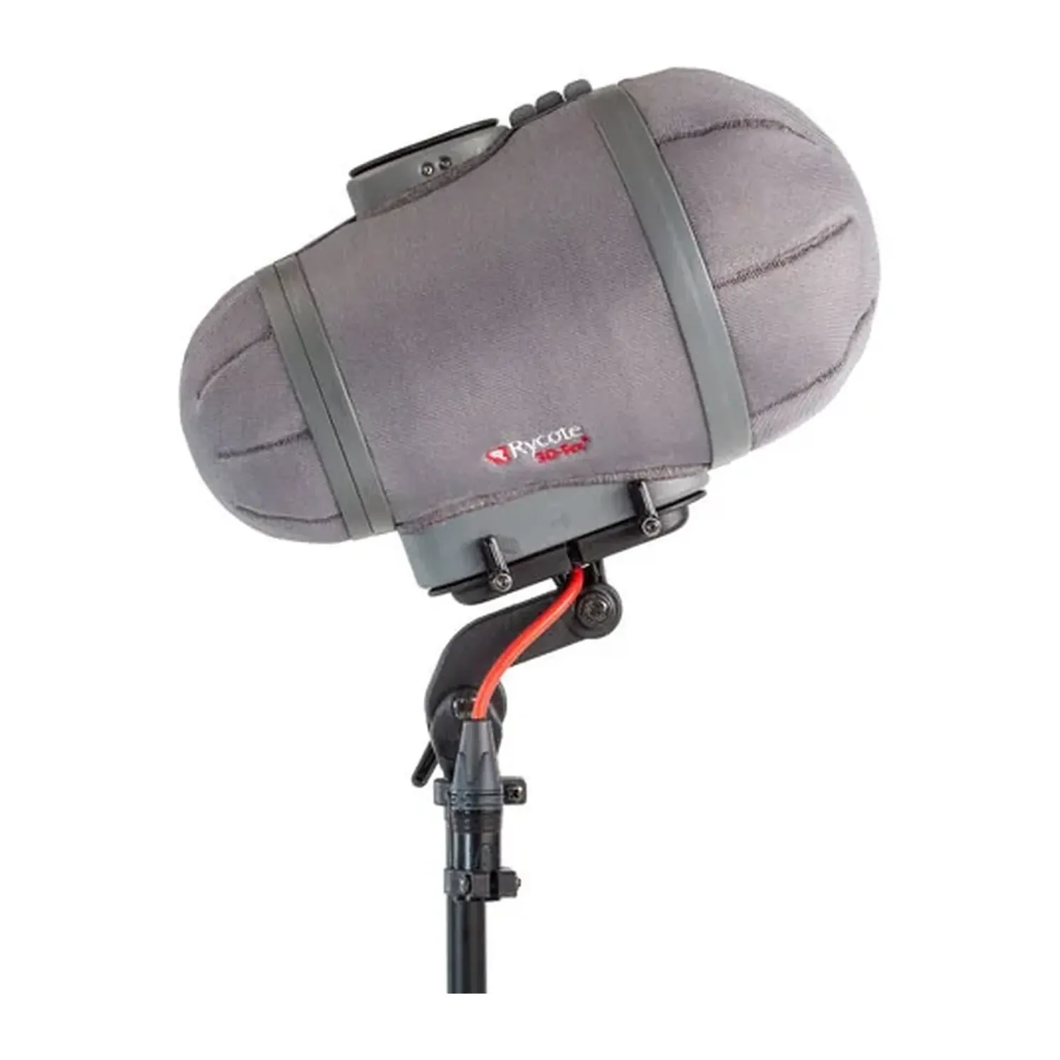 Rycote Cyclone Small XLR Windshield Kit: The gray Cyclone Small windshield on a stand.