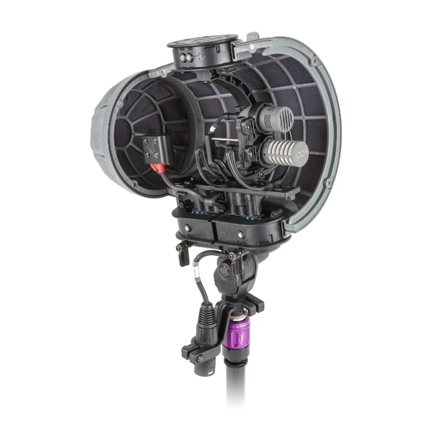 Rycote Stereo Cyclone Windshield Kit, MS Kit 1, with the basket open to show the suspension built for the CCM M/S pair.