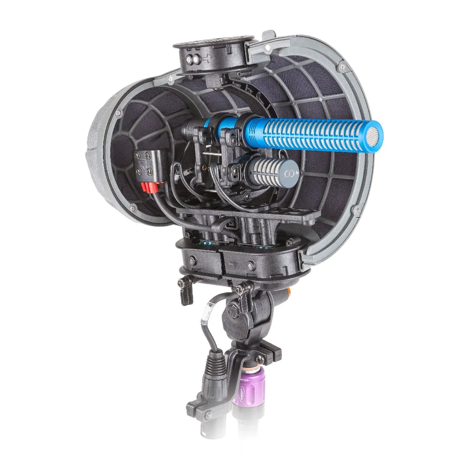Rycote Stereo Cyclone Windshield Kit, MS Kit 2, with the basket open to show the suspension built for the Mini CMIT and CCM 8.