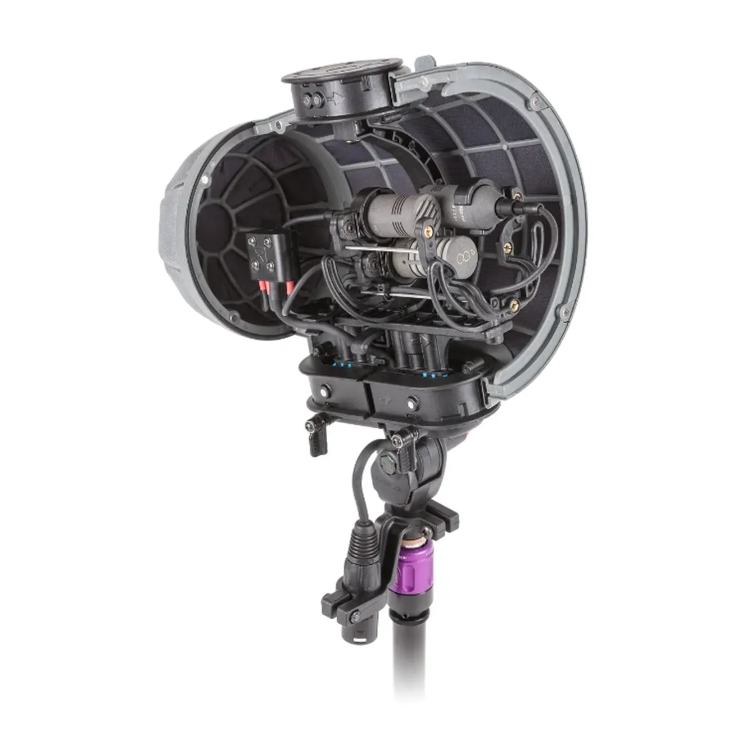 Rycote Stereo Cyclone Windshield Kit, DMS Kit 1, with the basket open to show the suspension built for the CCM 4 pair and CCM 8.