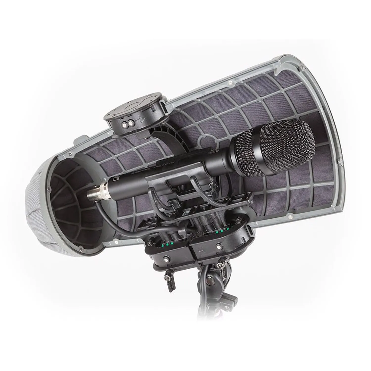 Rycote Stereo Cyclone Windshield Kit, Ambisonic 1, with the basket open to show the suspension built for the AMBEO.