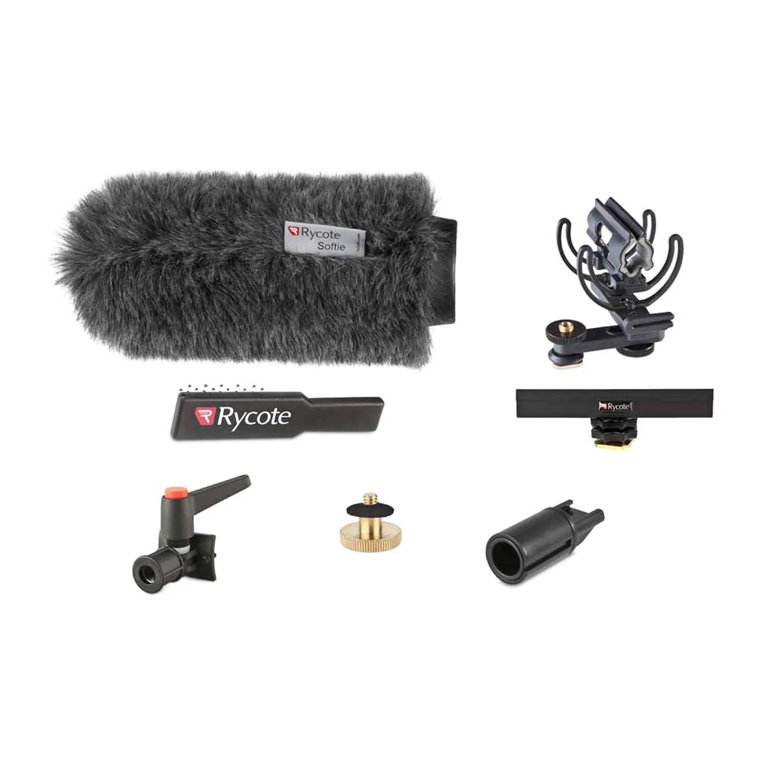 Rycote Classic-Softie Camera Kit - 18 cm (19/22 mm): The 18 cm Classic-Softie Camera Kit parts laid out.