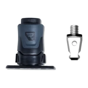 Rycote PCS Organizer, the gray and black wall socket beside its silver 3/8" male tip.