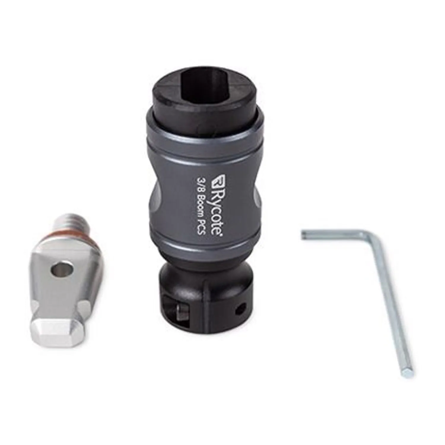 Rycote PCS-Boom Connector: PCS-Boom Connector beside its 3/8-inch tip and hex key.