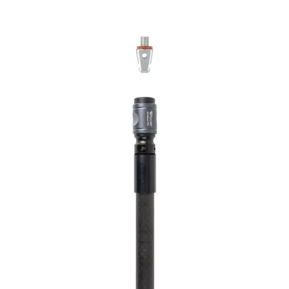 Rycote PCS-Boom Connector: The tip lined up to click into the connector on a boom pole.