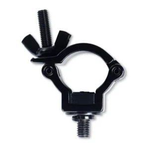 Rycote PCS Half Coupler Small, the small black PCS half coupler with its wing bolt and 3/8 inch bolt.