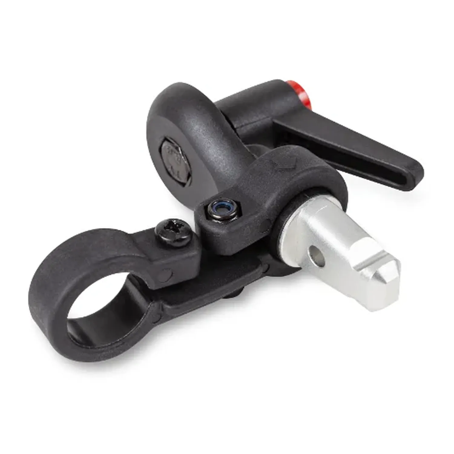 Rycote Classic Adaptor for PCS-Boom Connector, a black adapter with a silver built-in PCS tip and a red-tipped lever.