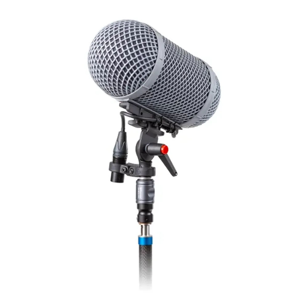 Rycote Classic Adaptor for PCS-Boom Connector fitted under a Modular windshield on a boom with a PCS-Boom Connector.