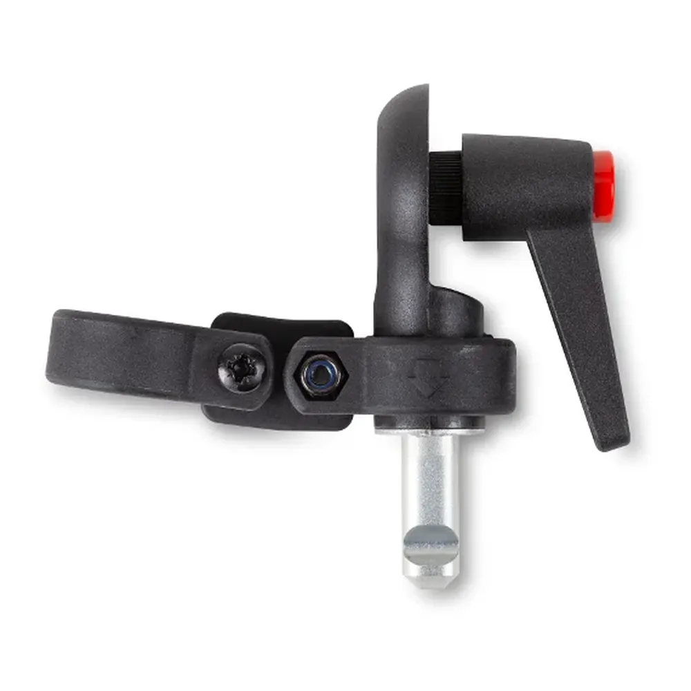 Rycote Classic Adaptor for PCS-Boom Connector from the side, with the PCS tip pointing down and the XLR holder clamp at the left.