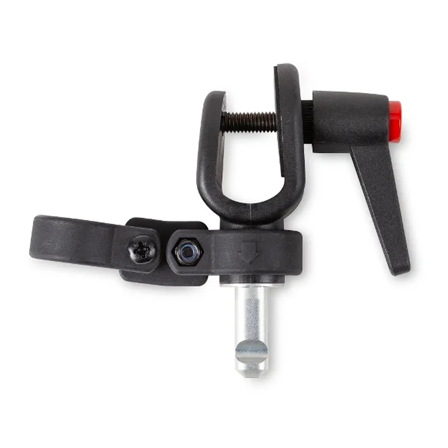 Rycote Cyclone Adaptor for PCS-Boom Connector, a black adapter with a silver built-in PCS tip and a red-tipped lever.
