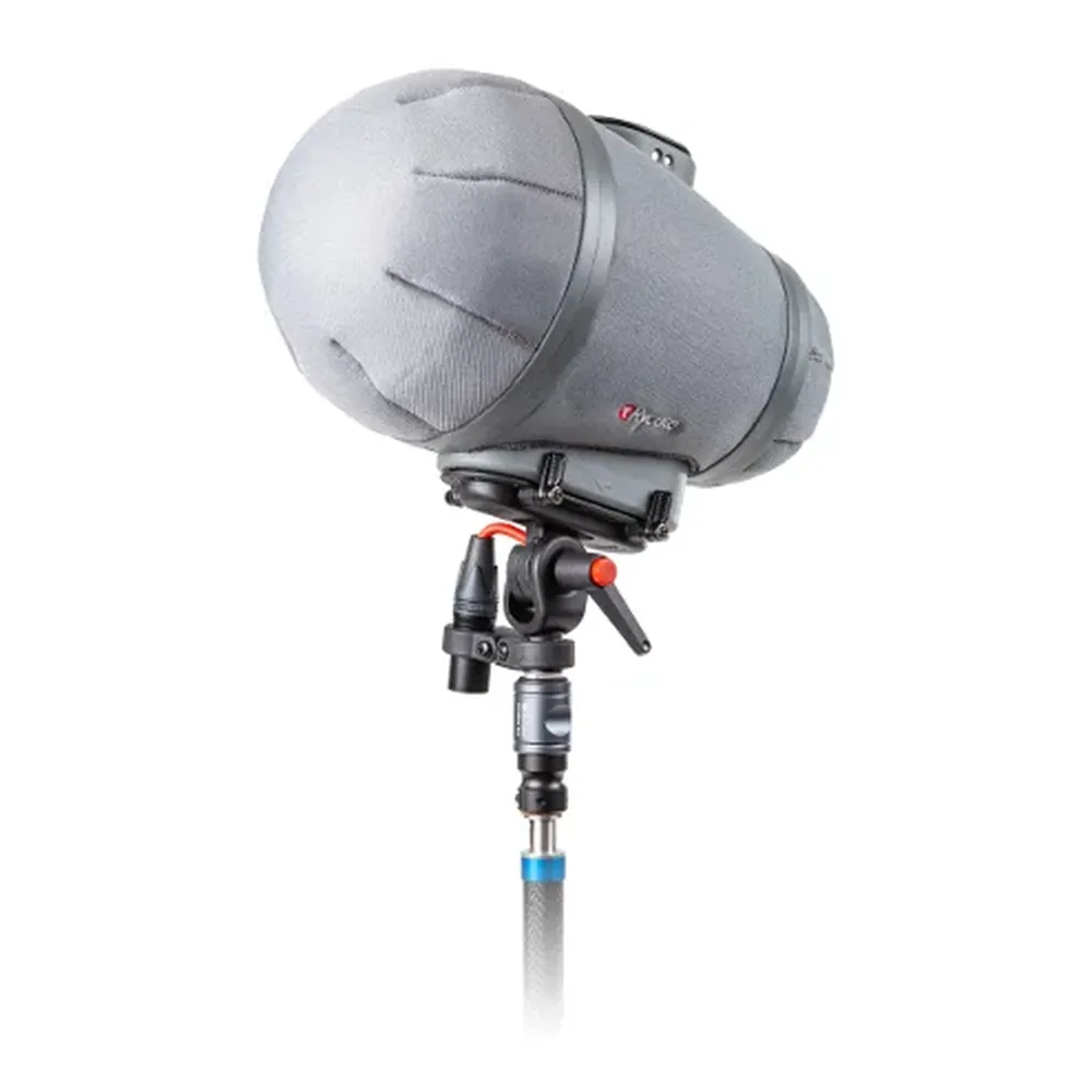 Rycote Cyclone Adaptor for PCS-Boom Connector fitted under a Cyclone windshield on a boom with a PCS-Boom Connector.