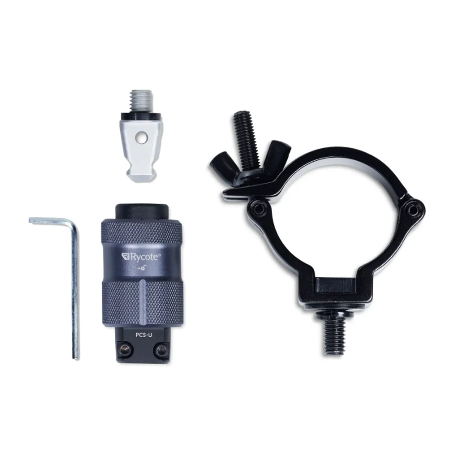 Rycote PCS-Utility Half Coupler Kit Large, the PCS-Utility socket, tip, hex key, and large half coupler.