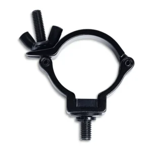 Rycote PCS Half Coupler Large, the large black PCS half coupler with its wing bolt and 3/8 inch bolt.