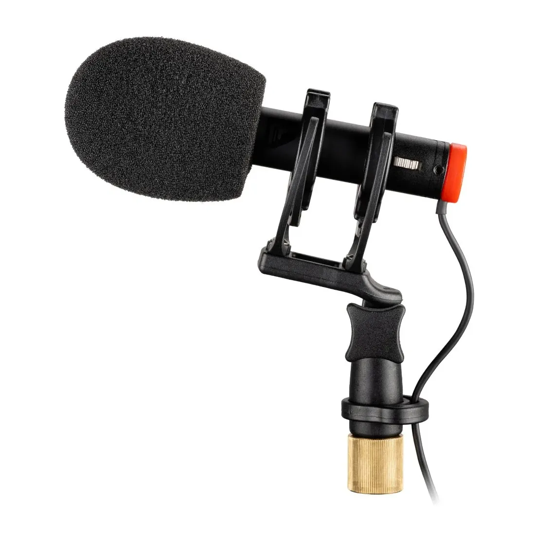 Rycote CA-08 Compact Cardioid Condenser Microphone: The CA-08 in a shock mount with its foam windscreen fitted.