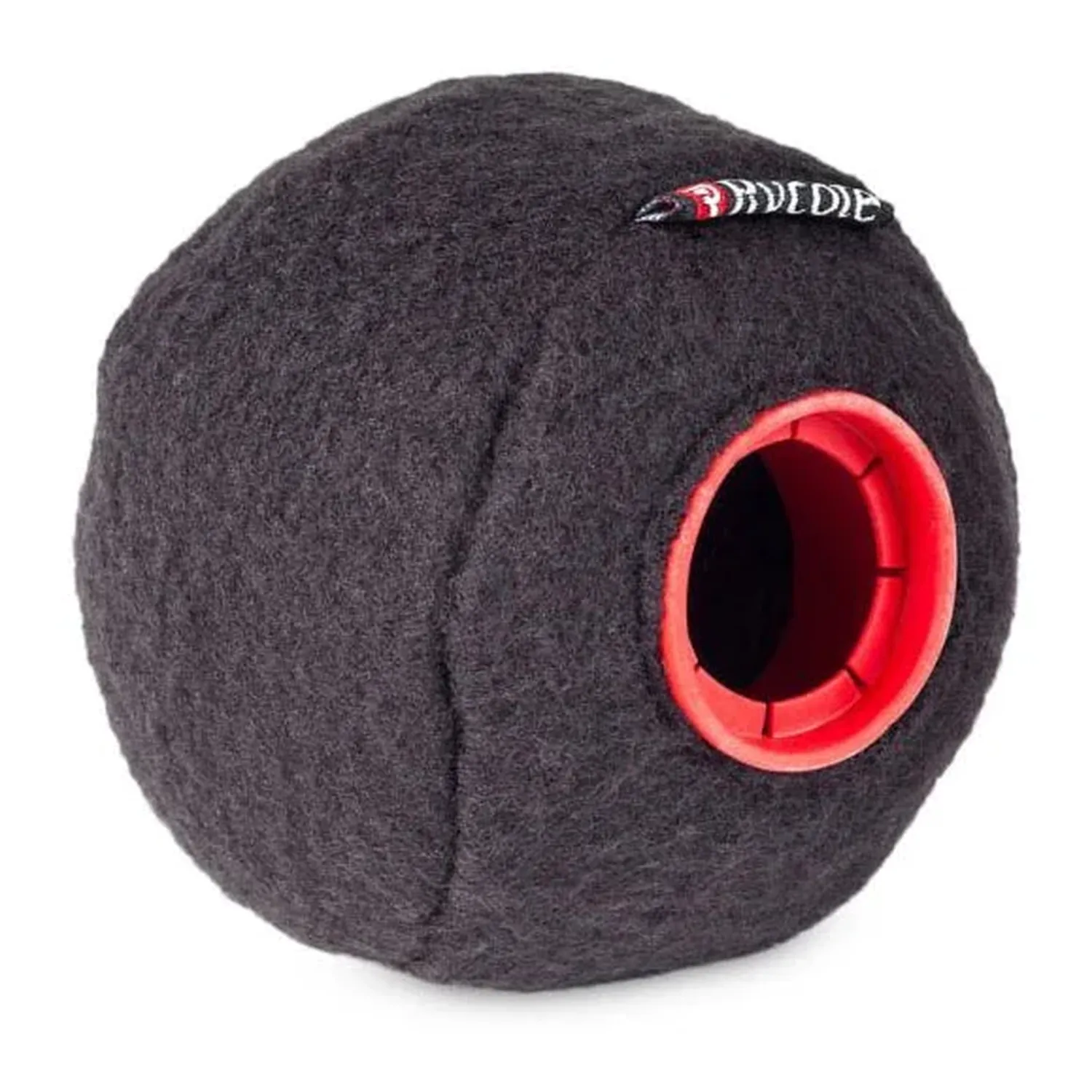 Rycote Baseball Windscreen: A dark felt Baseball windscreen with its red grommet.