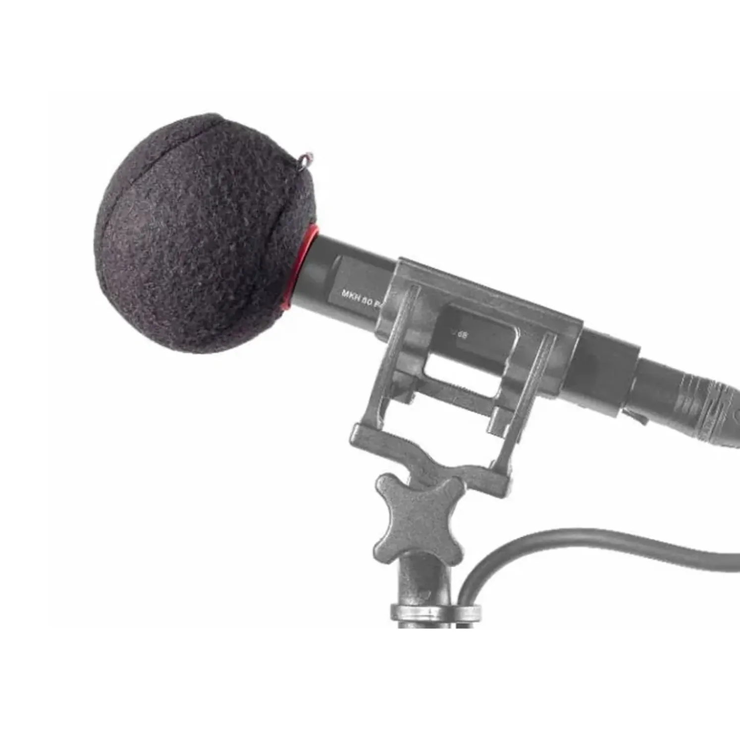 Rycote Baseball Windscreen: A Baseball on a microphone in a shock mount.