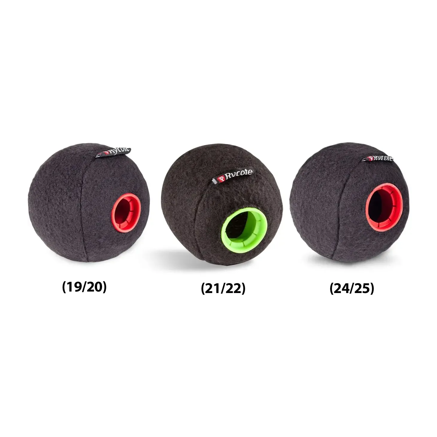 Rycote Baseball Windscreen: The three Baseball sizes, 19/20, 21/22, and 24/25, side by side.