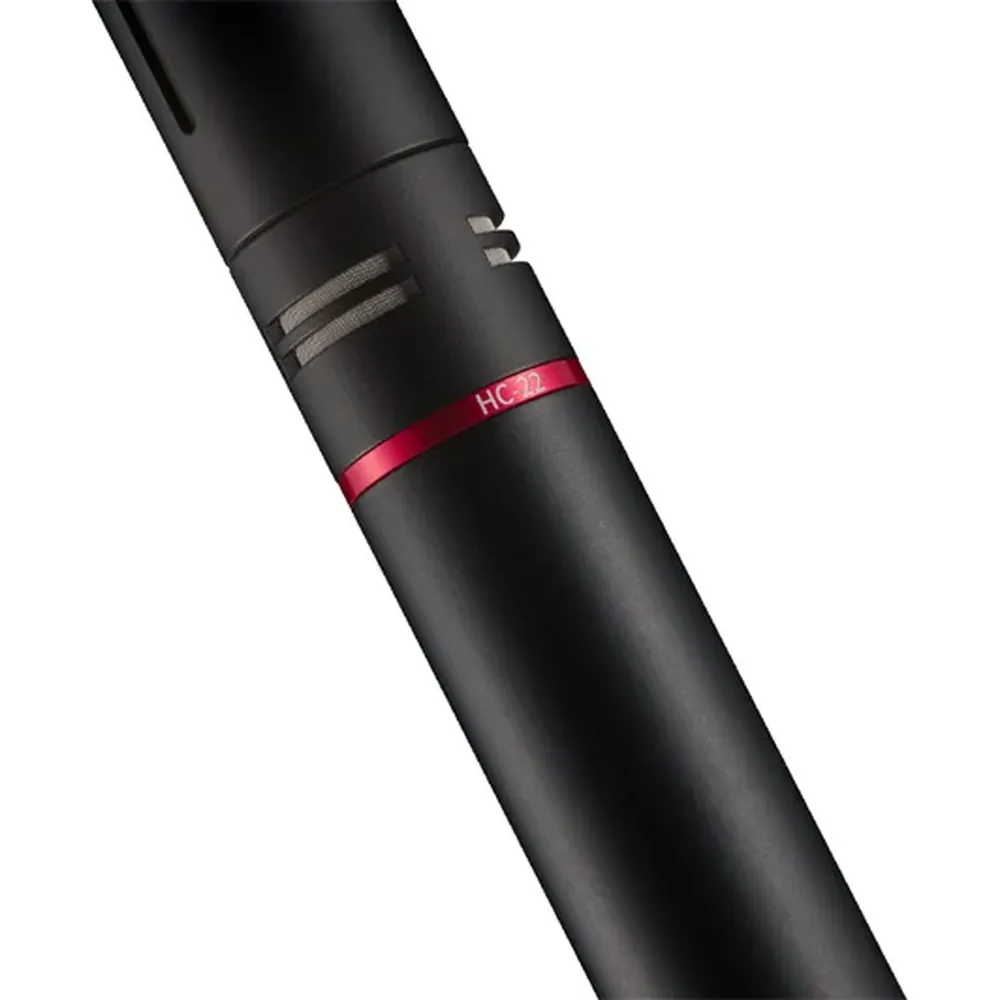 Rycote HC-22 Shotgun Microphone, close detail of the HC-22 body and red ring.