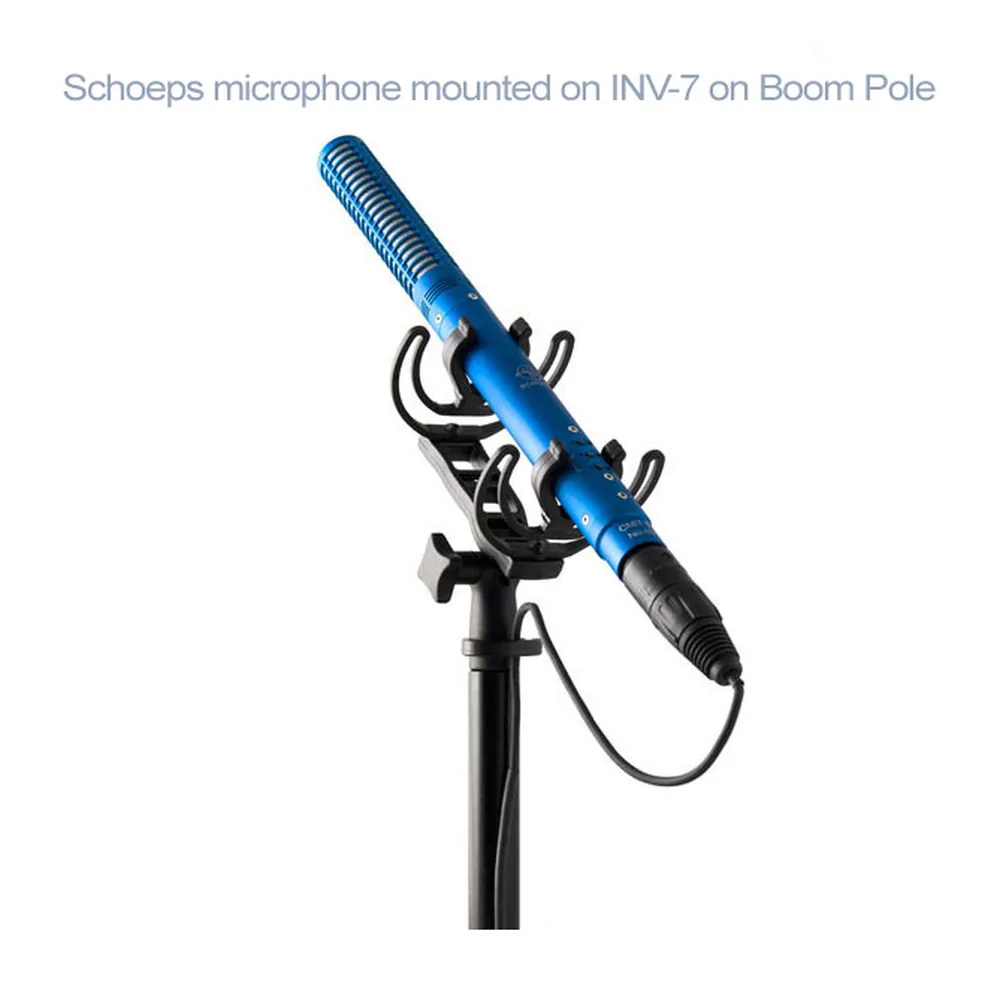 Rycote InVision Shock Mount: INV-7 holding a Schoeps mic on a boom pole.