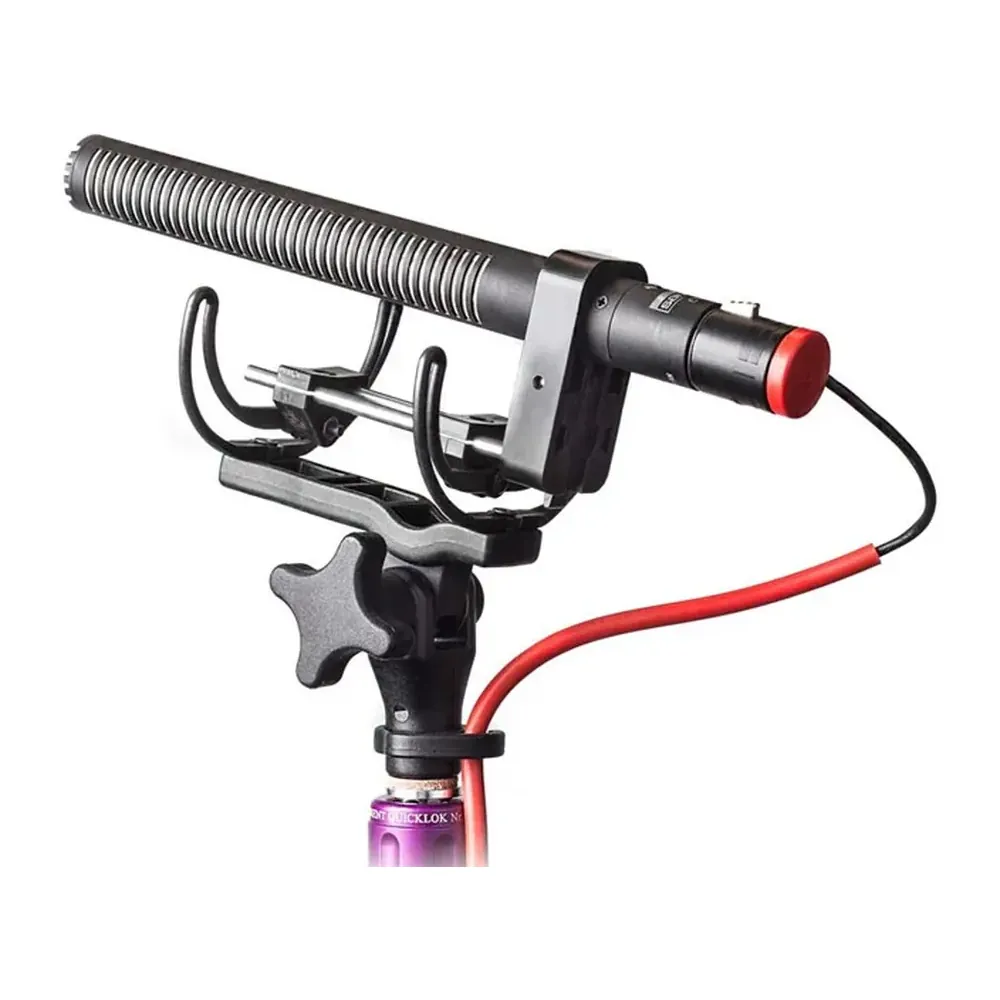 Rycote INV-Lite Shock Mount for Short Shotgun Microphones: The INV-Lite holding a short shotgun mic.