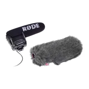 Rycote Mini Windjammers for Camera Mics: A Mini Windjammer beside a camera mic.