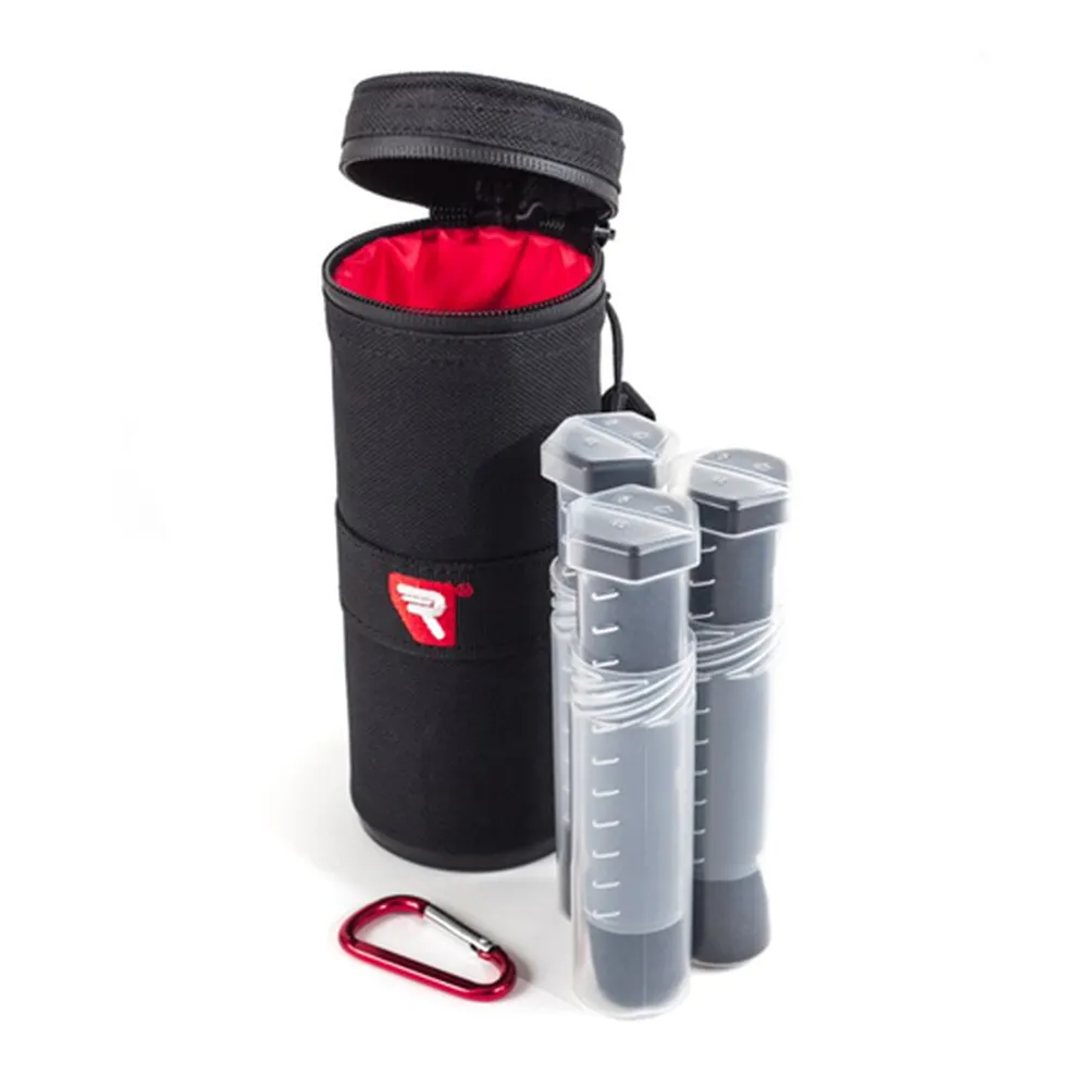 Rycote Mic Protector Case: The case open with tubes and carabiner.