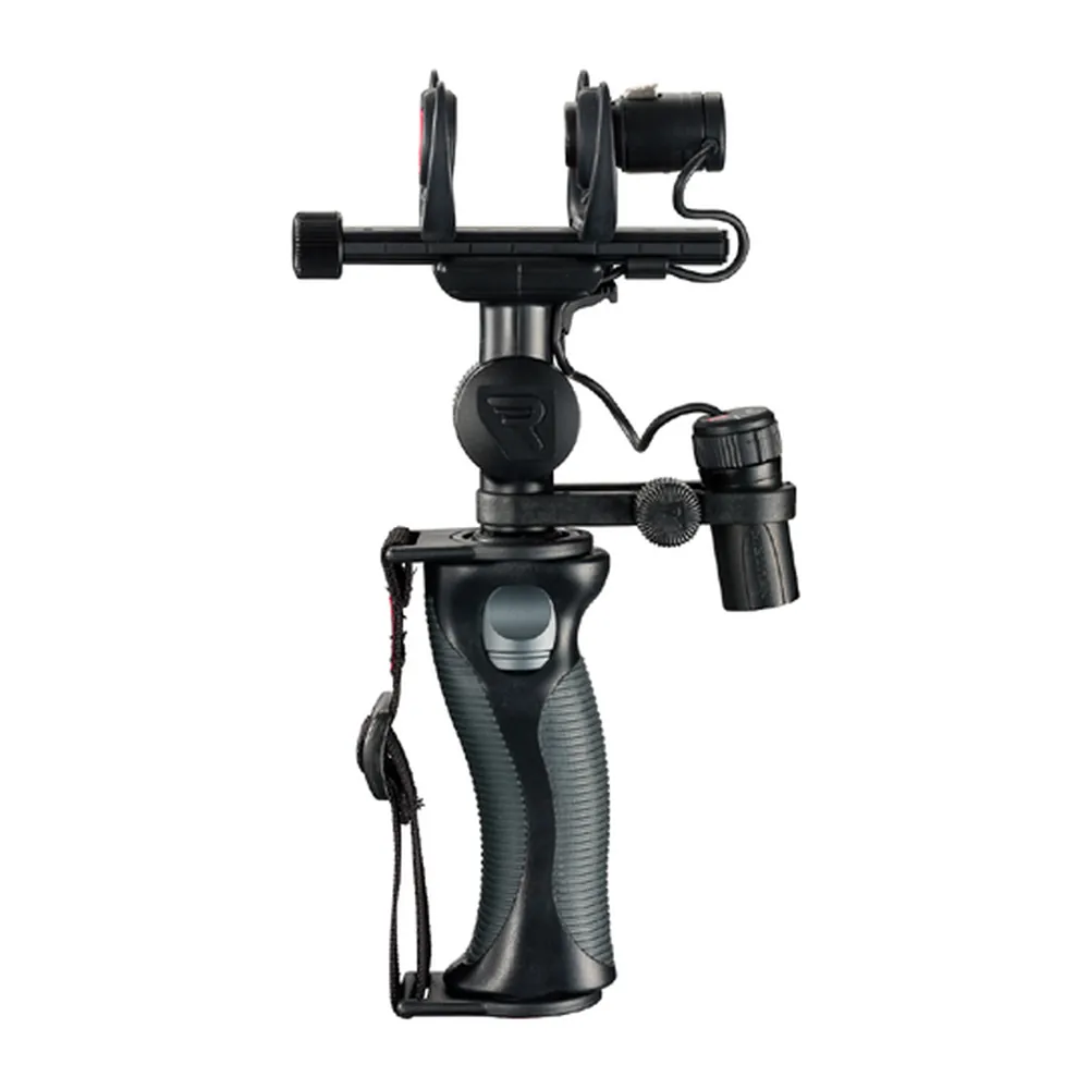 Rycote Nano-Shield Windshield Kit: Mounting bar and Lyre mounts on the pistol grip.