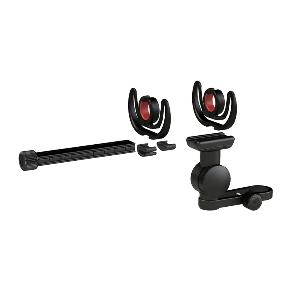 Rycote Nano-Shield Windshield Kit: Lyre mounts and mounting bar laid out.
