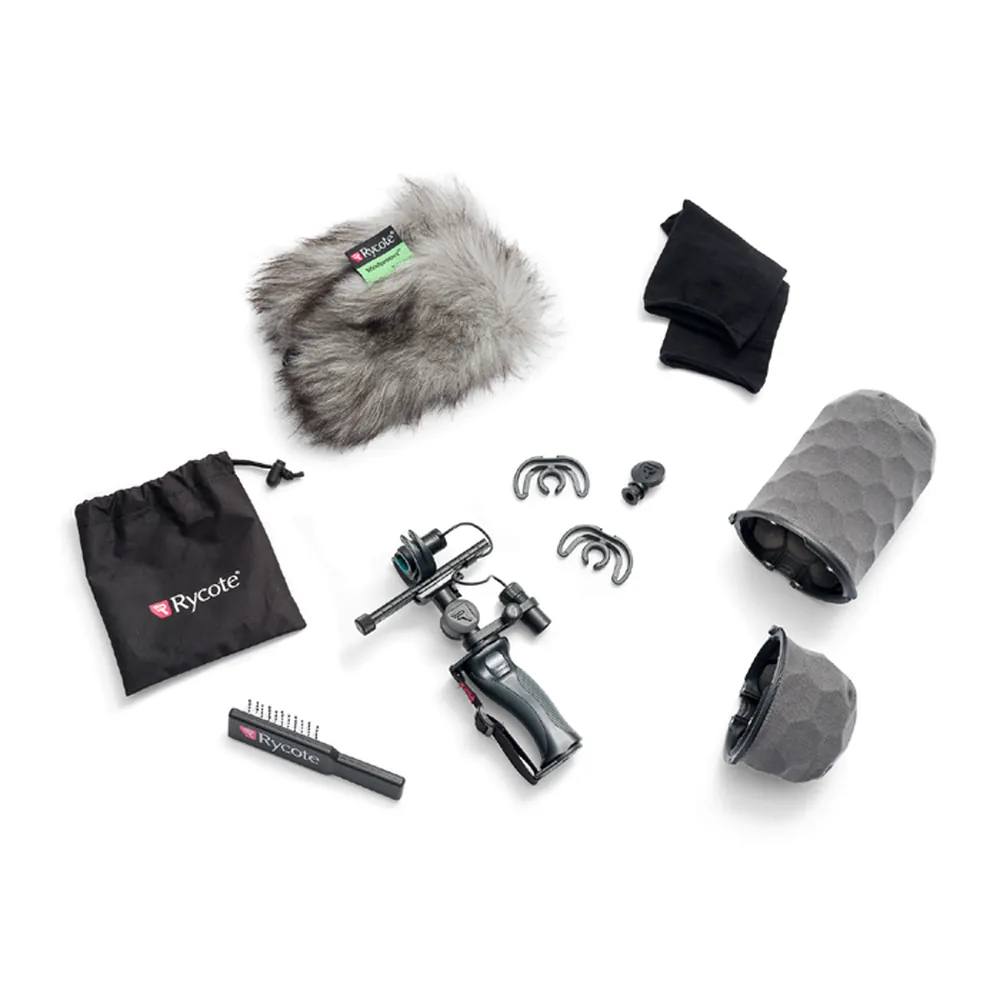 Rycote Nano-Shield Windshield Kit: Kit contents laid out with the protective case.