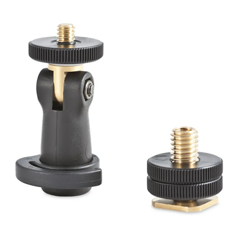 Rycote Portable Recorder Audio Kit for Handheld Recorders: The swivel adapter and the hot-shoe adapter.