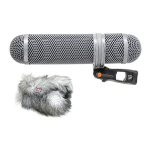 Rycote Super-Shield Windshield Kit: Medium kit: windshield pods on the pistol grip with the Windjammer beside it.