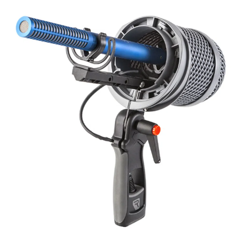 Rycote Super-Shield Windshield Kit: A shotgun mic in the suspension with the rear pod fitted.