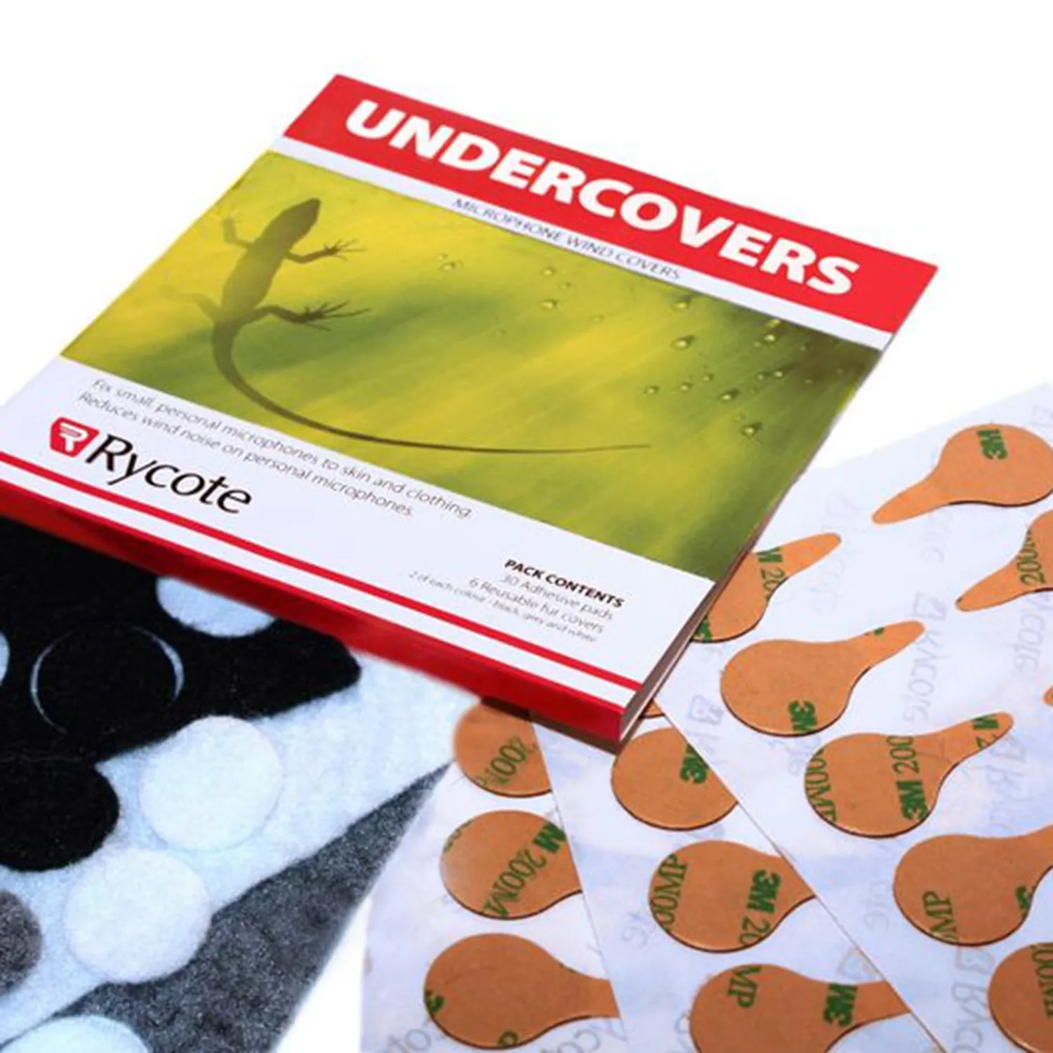 Rycote Undercovers Fabric Discs for Lavalier Mics: An Undercovers pack with sheets of fabric discs and Stickies.