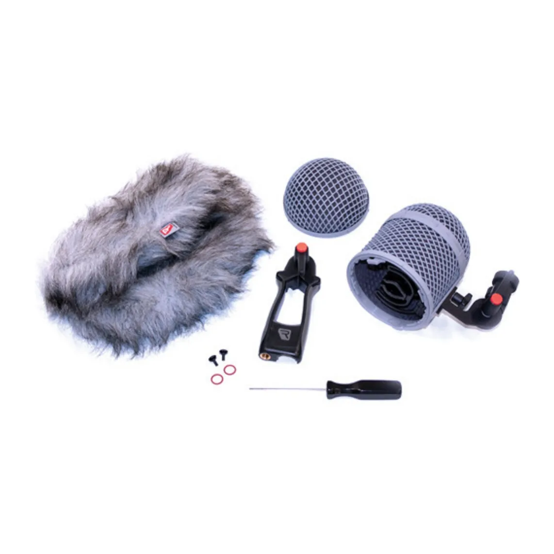 Rycote Modular Windshield WS 9 Kit: Kit contents laid out with the screws and O-rings.