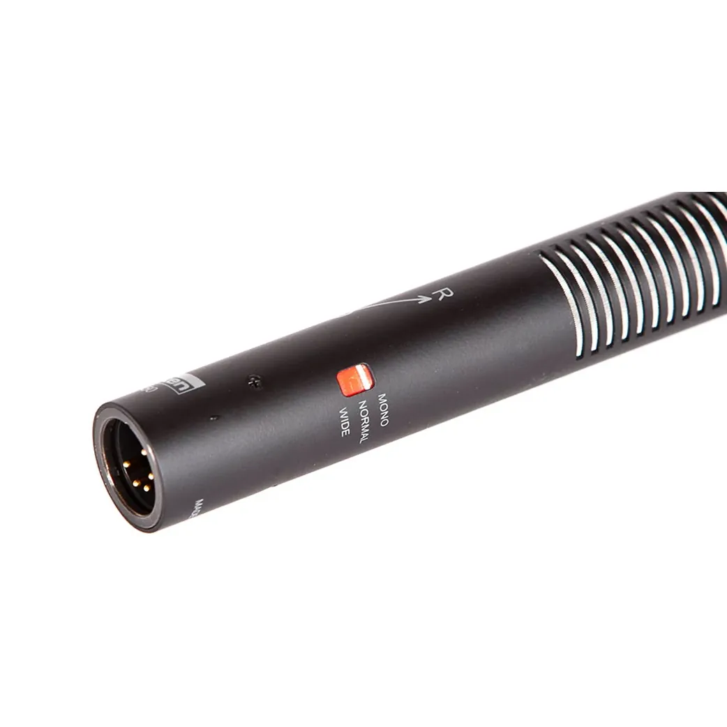 Sanken CSS-50 Three-Mode Stereo Shotgun Microphone: A close view of the XLR-5M end and the mode switch.