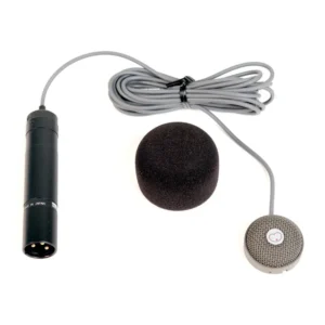 Sanken CUB-01 Cardioid Miniature Boundary Microphone (Gray): The mic with its foam windscreen beside the interface.