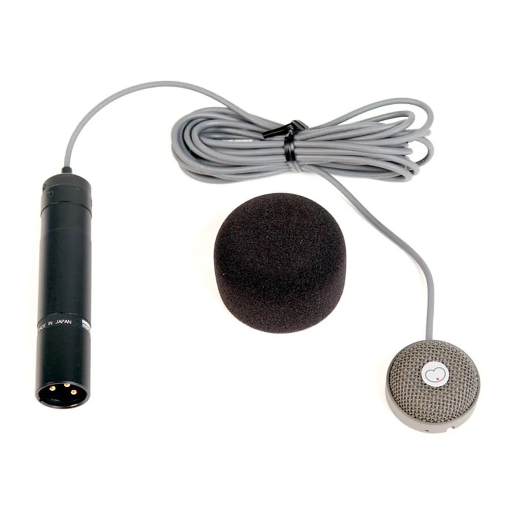 Sanken CUB-01 Cardioid Miniature Boundary Microphone (Gray): The mic with its foam windscreen beside the interface.